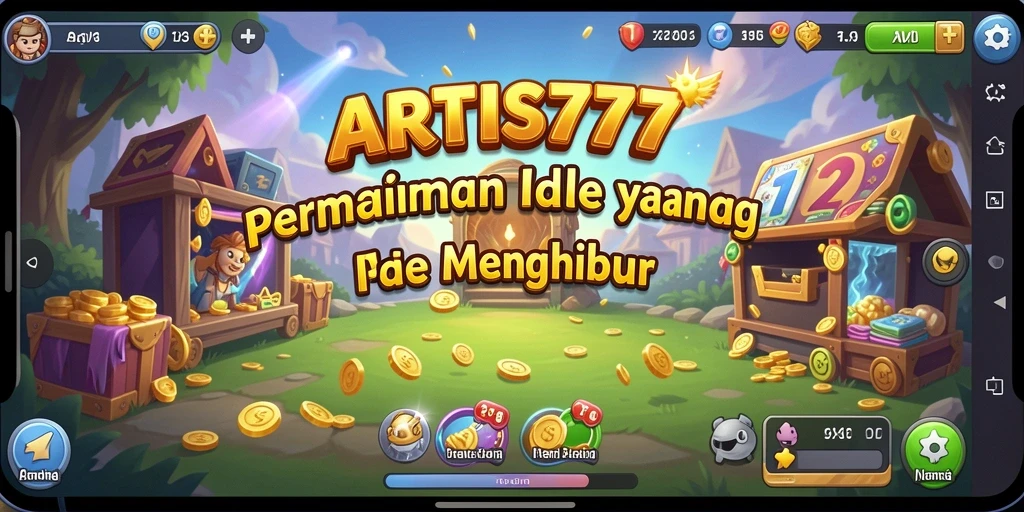 Screenshot utama ARTIS777 menunjukkan karakter bermain secara otomatis dalam gameplay Idle.