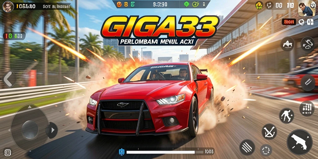 Tampilan gameplay GIGA33 yang menegangkan dan penuh aksi balap.
