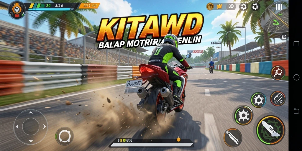Gameplay seru balap motor di KITAWD dengan trek yang menantang.