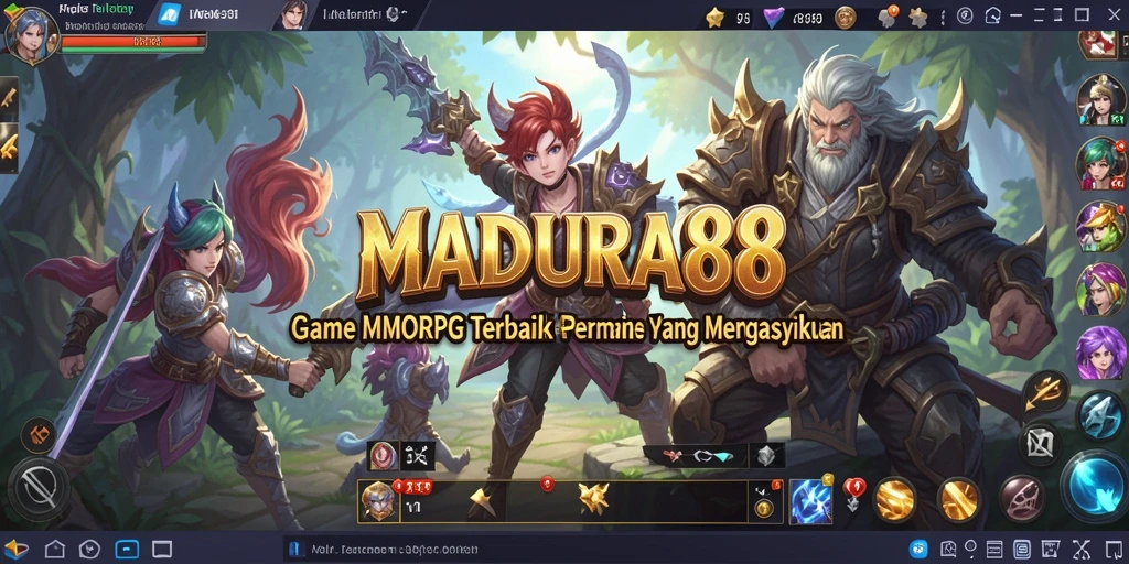 Screenshot gameplay <strong>MADURA88</strong> menunjukkan pertarungan epik dalam dunia fantasi.
