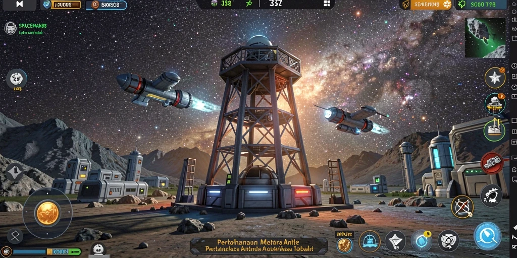 Tampilan gameplay menegangkan dari SPACEMAN88 dalam mode Tower Defense.