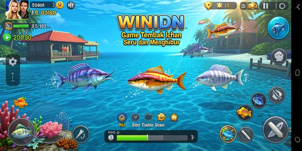 Tampilan gameplay WINIDN dengan aksi menembak ikan yang seru.